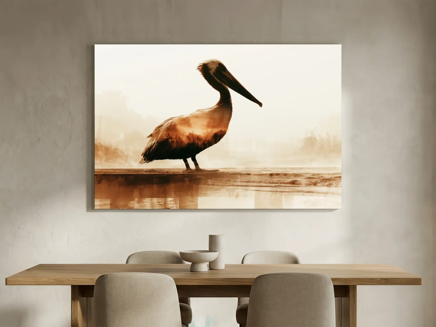 Double Exposure Pelican Silhouette - Photographic Coastal Wall Art