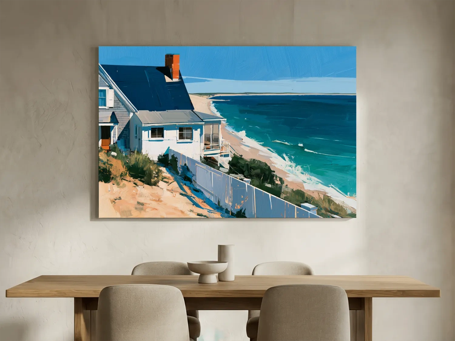 Abstract Beach House Painting - Coastal Dune Landscape Wall Art