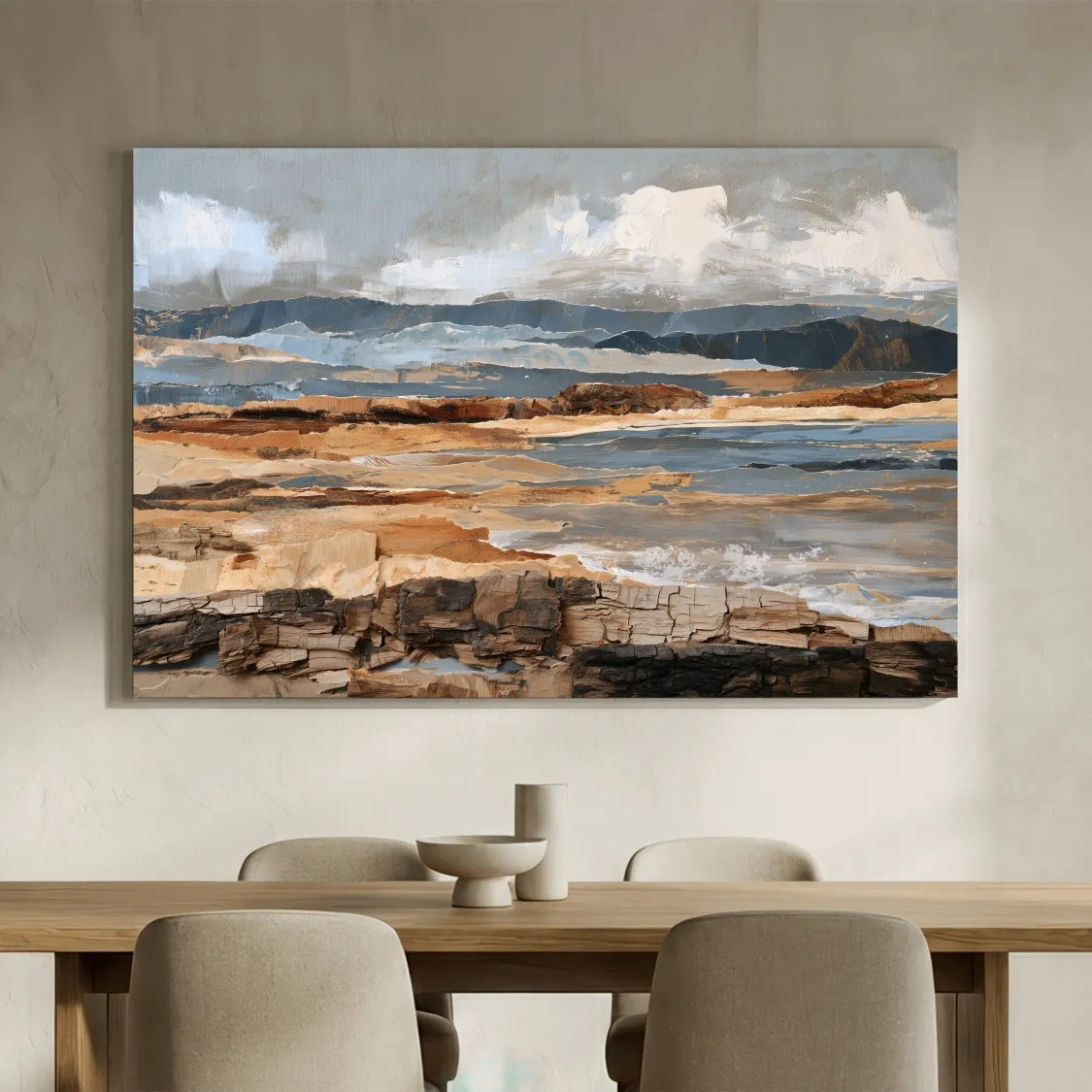 Layered Coastal Strata Landscape - Abstract Natural Elements Wall Art