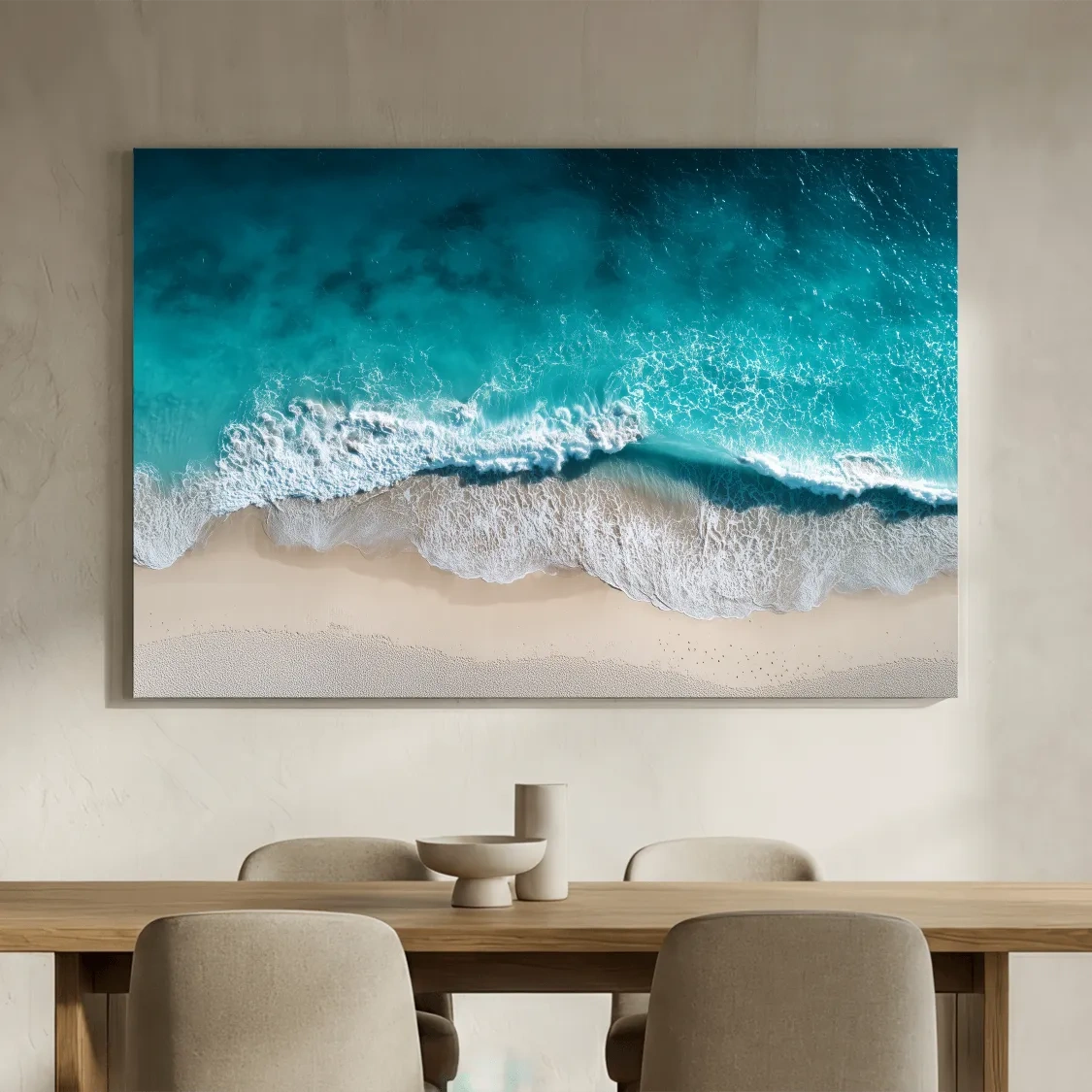 Aerial Tropical Wave Shoreline - Serene Ocean Photographic Wall Art