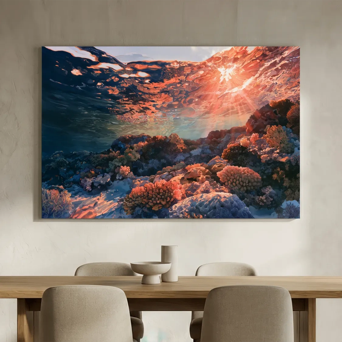 Sunlit Coral Reef Seascape - Serene Underwater Artwork