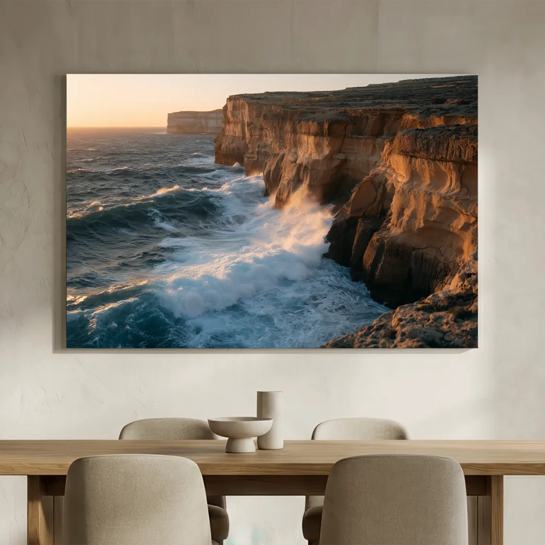 Golden Sunset Sea Cliffs - Dramatic Coastal Wall Art
