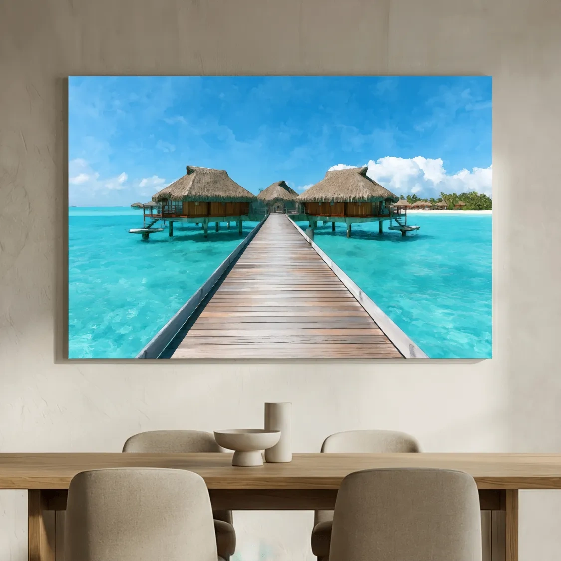 Tropical Overwater Bungalows Painting - Island Boardwalk Wall Art