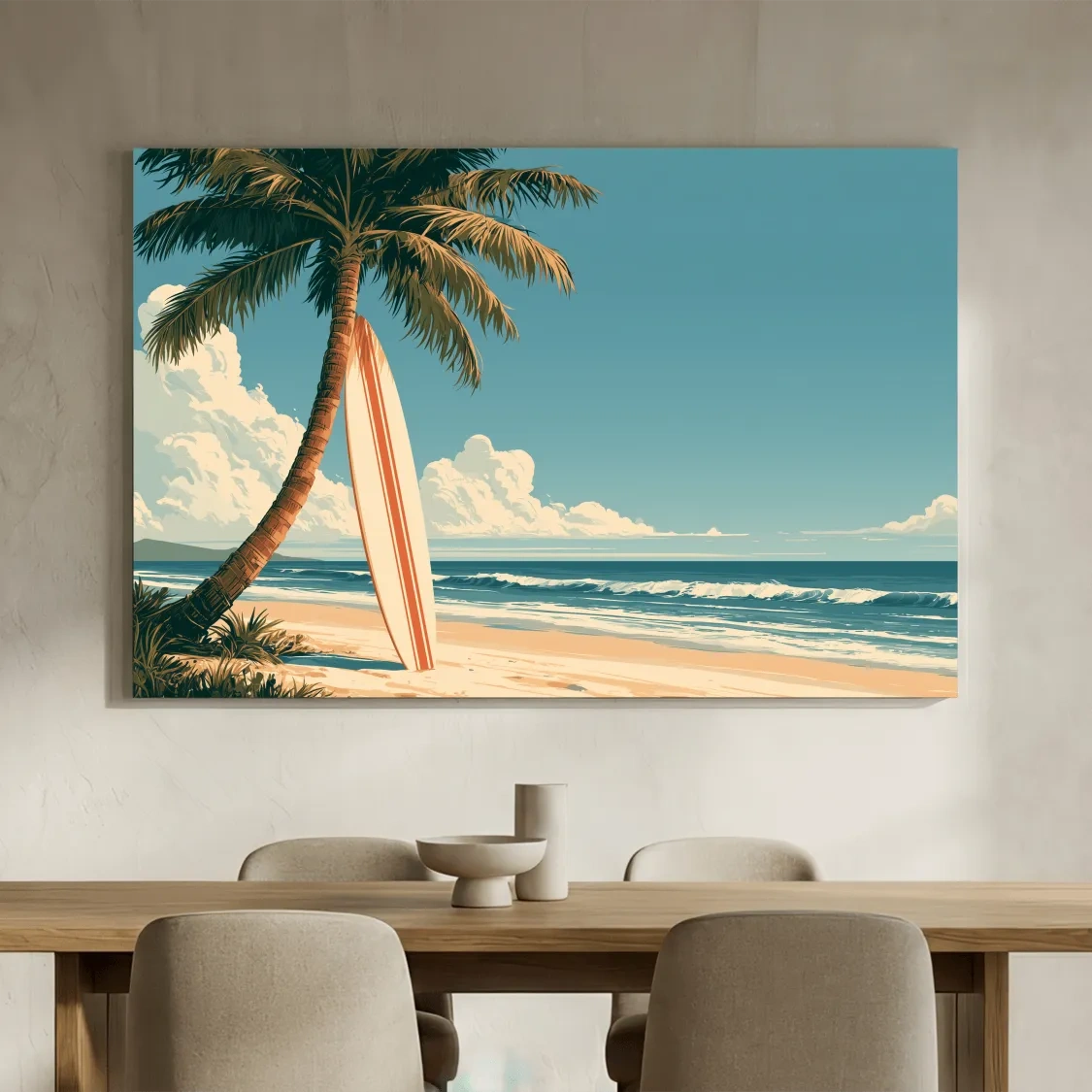 Vintage Tropical Surfboard Beach - Retro Coastal Wall Art