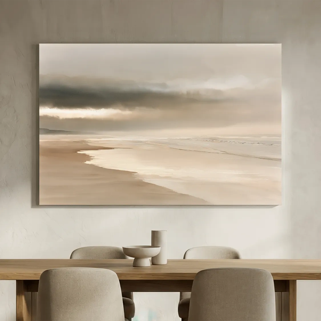 Misty Beach Morning Watercolour - Minimalist Boho Wall Art