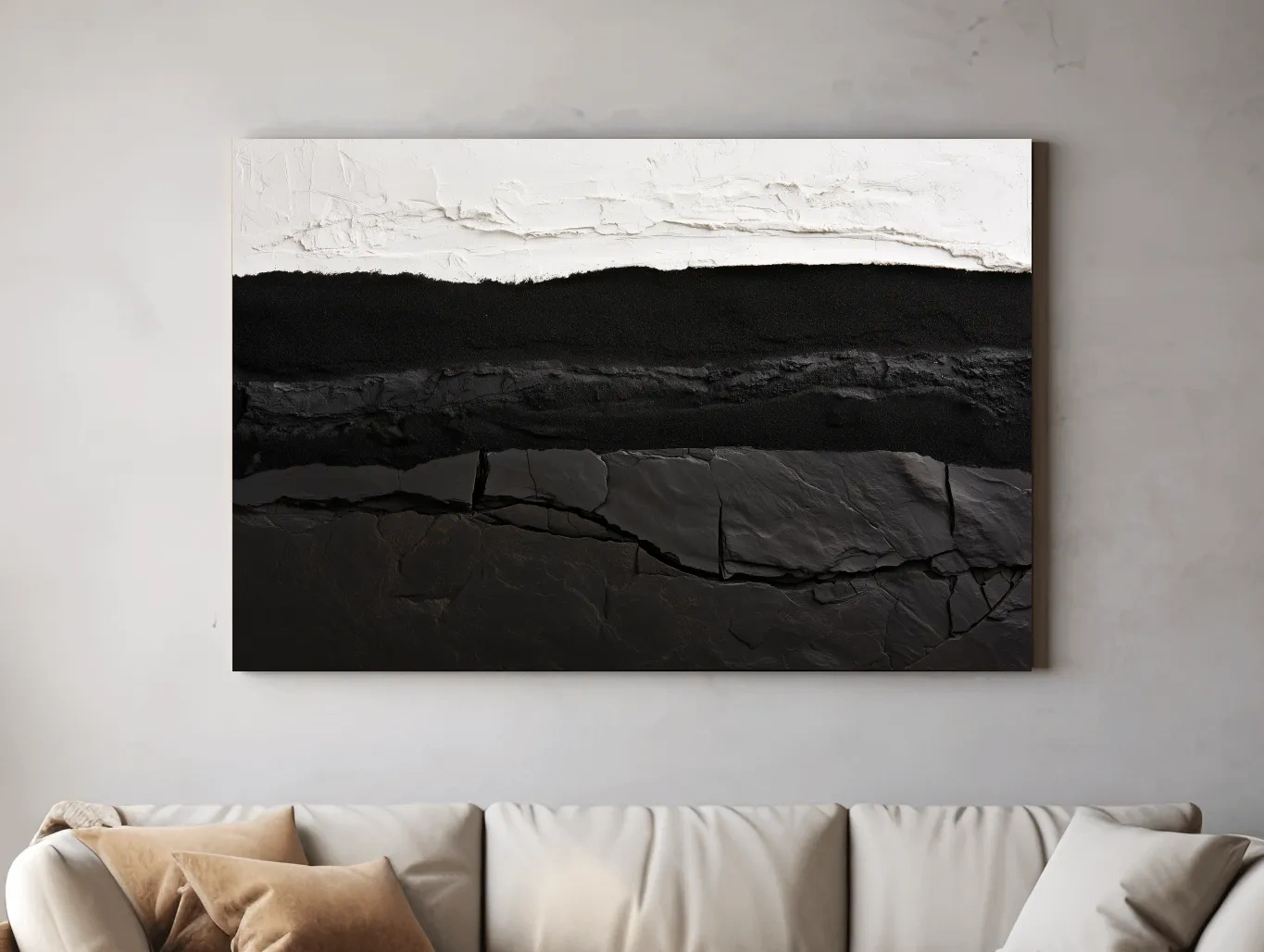 Abstract Stone Strata Design - Monochrome Mixed Media Wall Art
