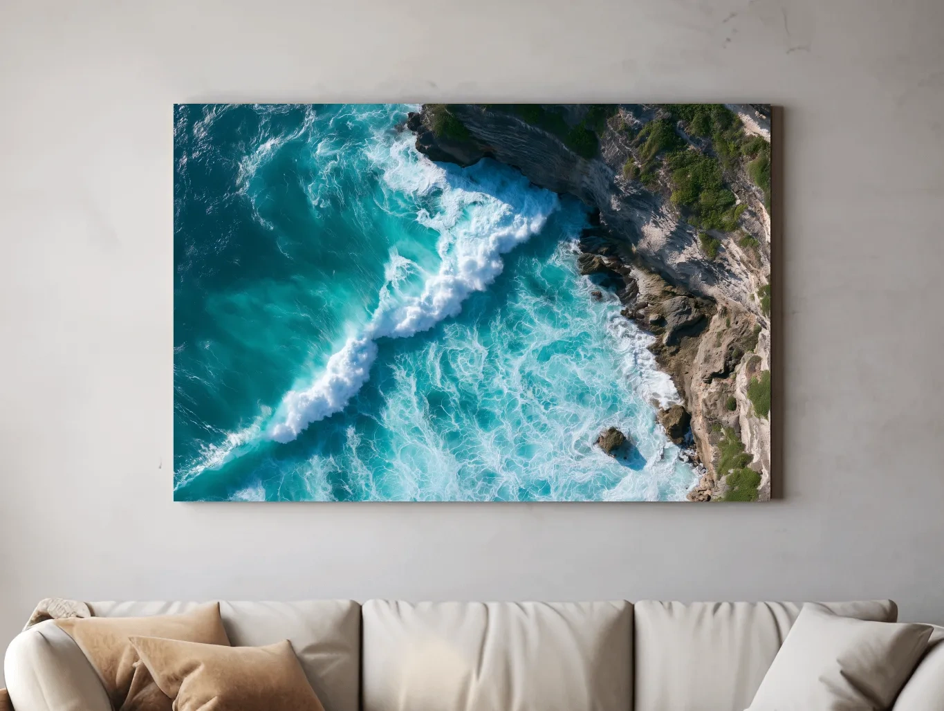 Aerial Tropical Waves & Rocky Coastline - Abstract Photographic Wall Art