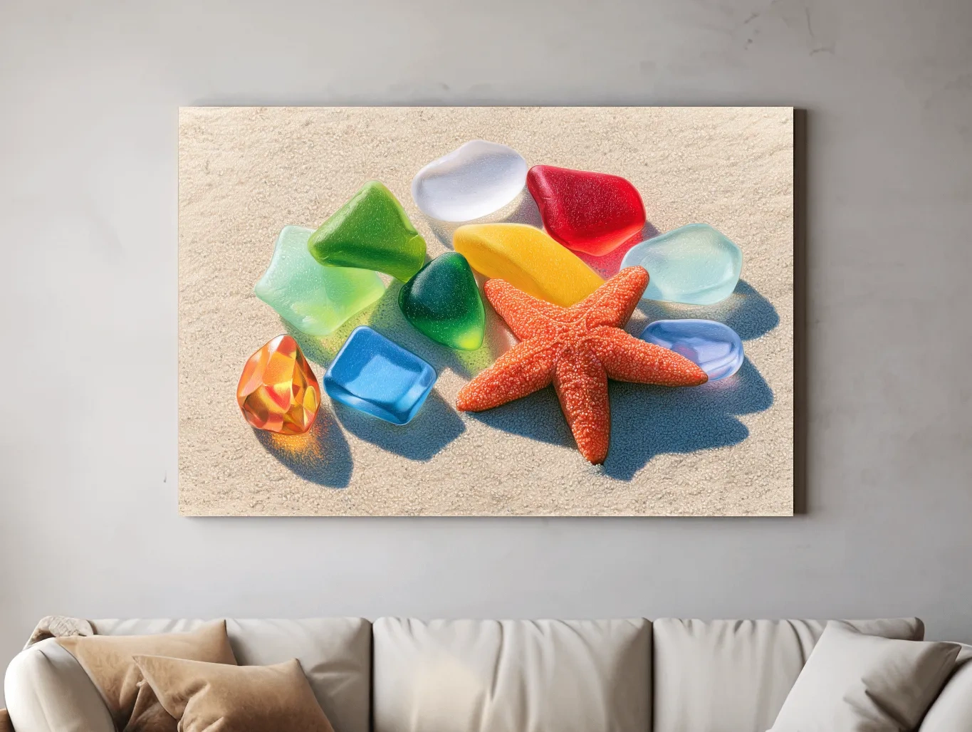 Sea Glass and Starfish Drawing - Coastal Marine Life Wall Art