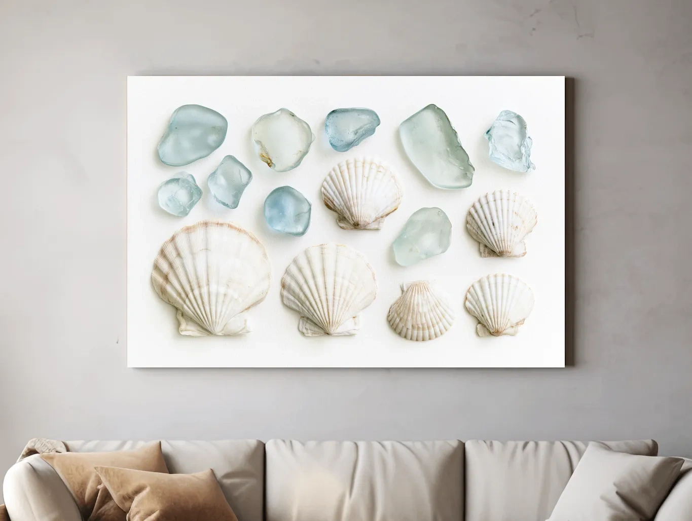 Sea Glass Scallop Shell Collection - Minimalist Photographic Coastal Wall Art