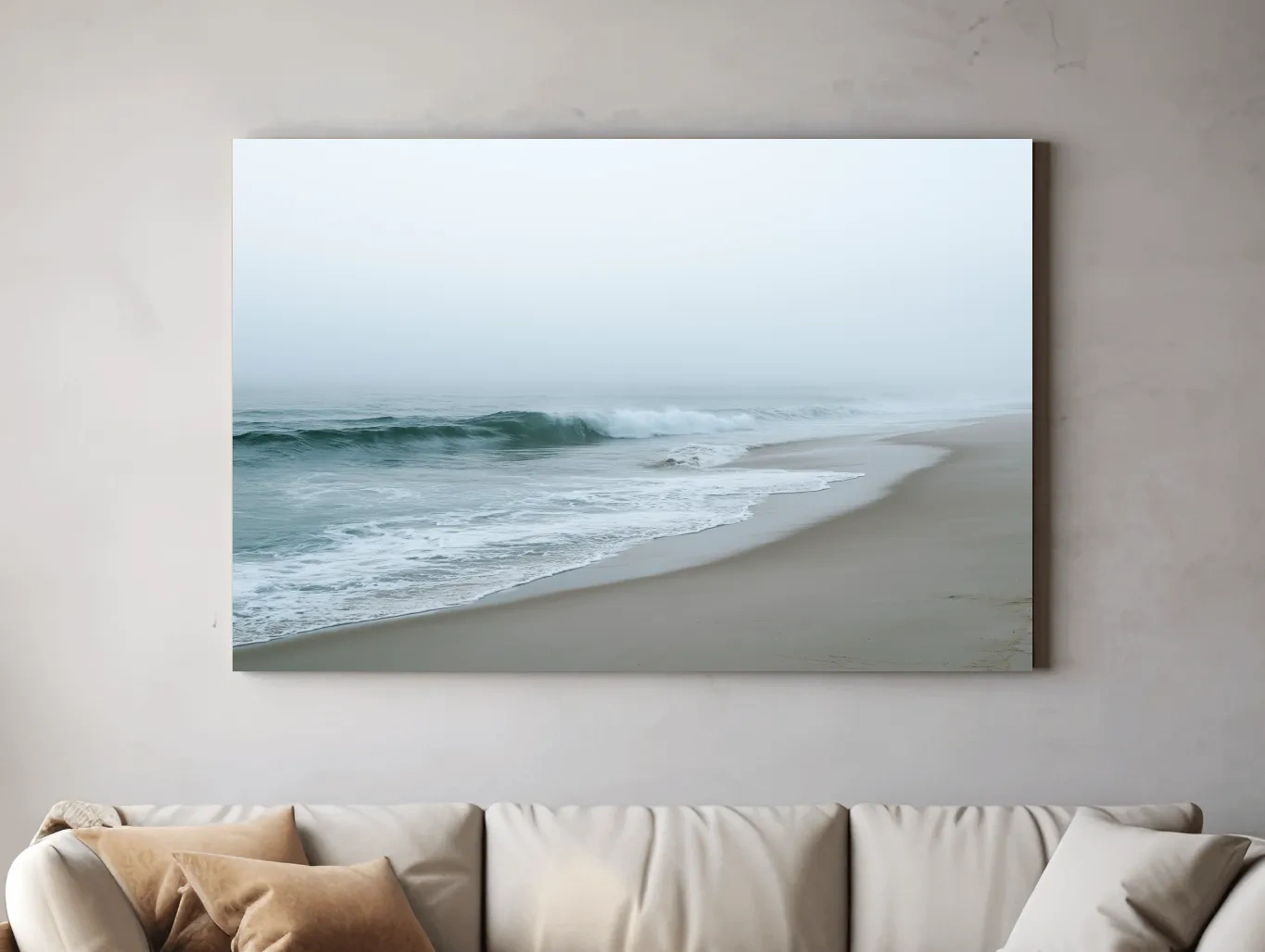 Misty Beach Waves - Minimalist Photographic Wall Art