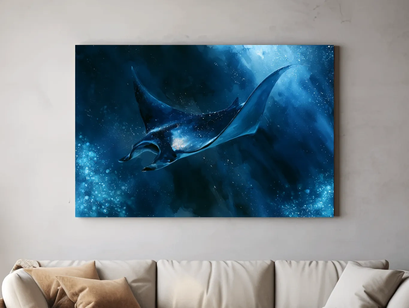 Majestic Manta Ray Underwater Painting - Dramatic Marine Life Wall Art