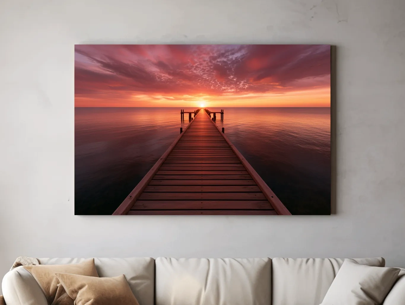 Sunset Pier Horizon - Dramatic Ocean Photographic Wall Art