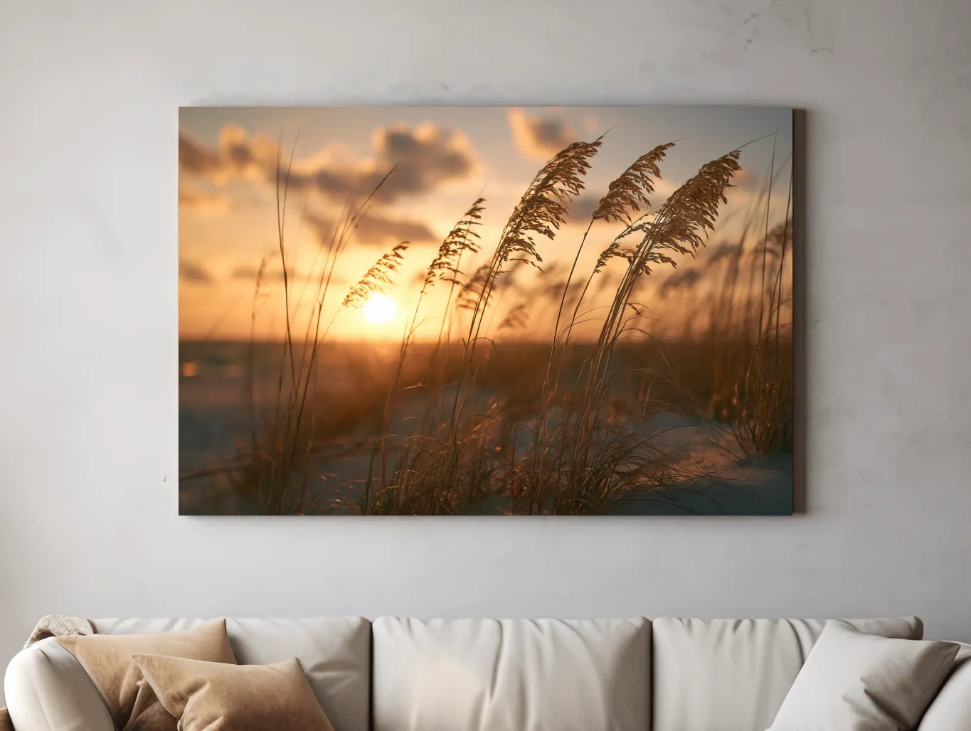 Boho Sea Oats at Golden Sunset - Coastal Photographic Wall Art