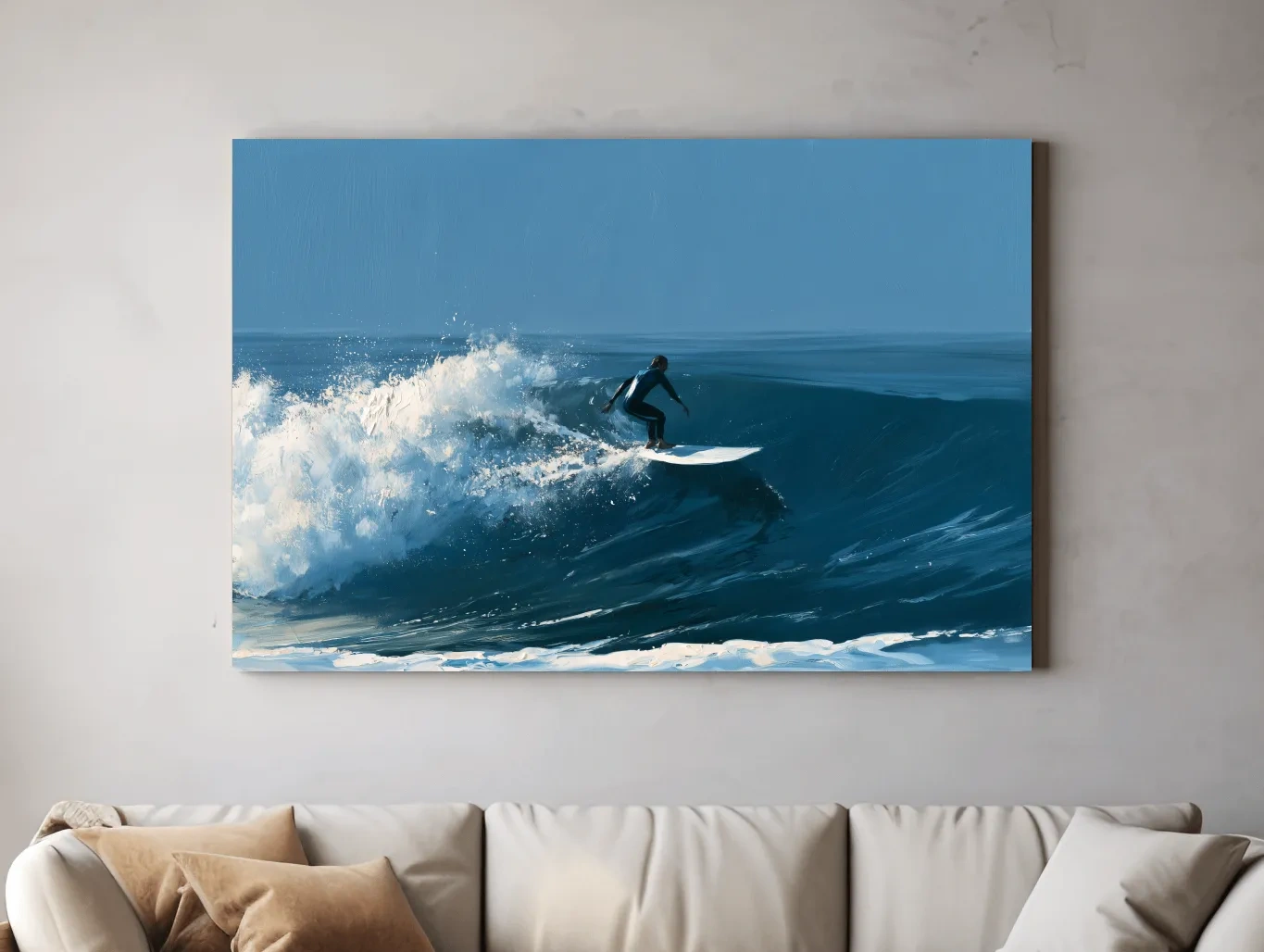 Surfer Riding Breaking Wave - Dynamic Ocean Painting Wall Art
