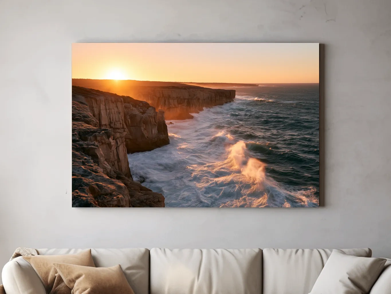 Golden Sunset Coastal Cliffs - Dramatic Seascape Wall Art
