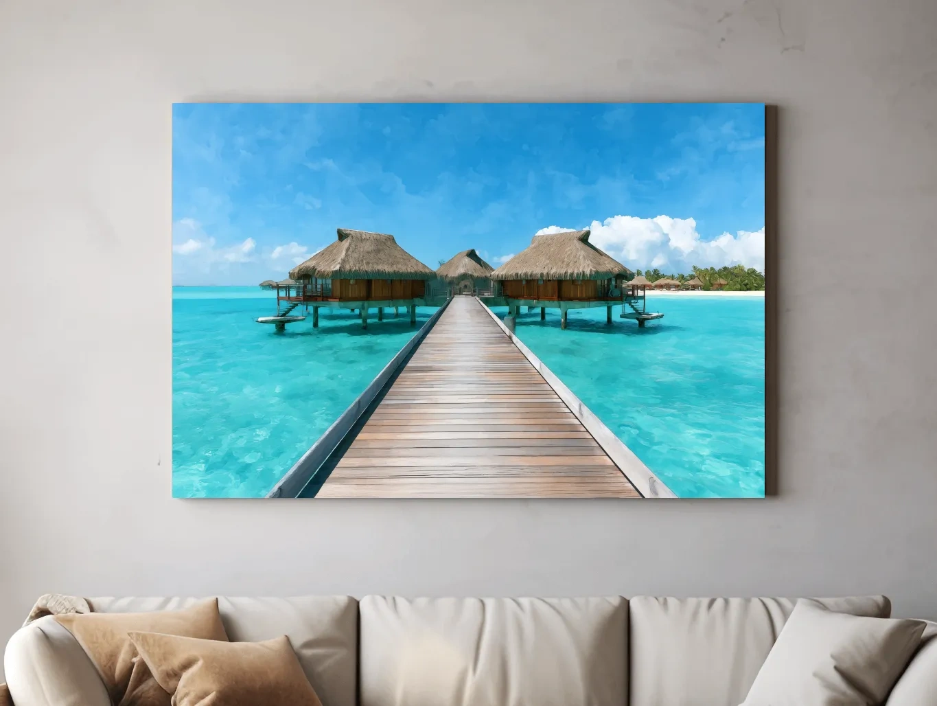 Tropical Overwater Bungalows Painting - Island Boardwalk Wall Art