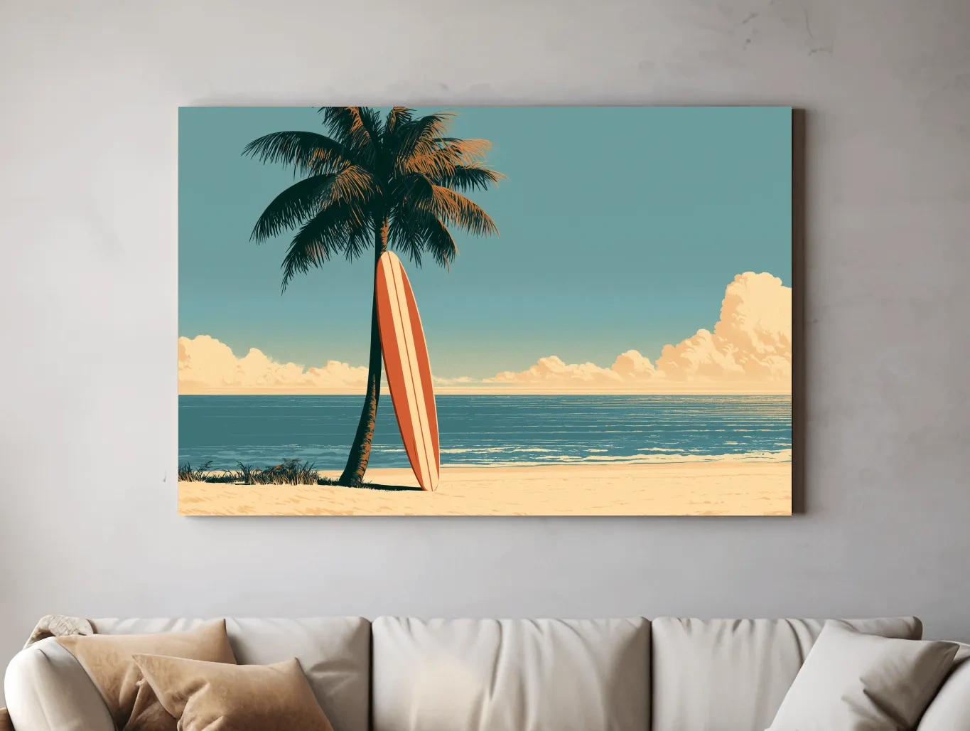 Vintage Surfboard Palm Beach - Retro Tropical Surfer Wall Art
