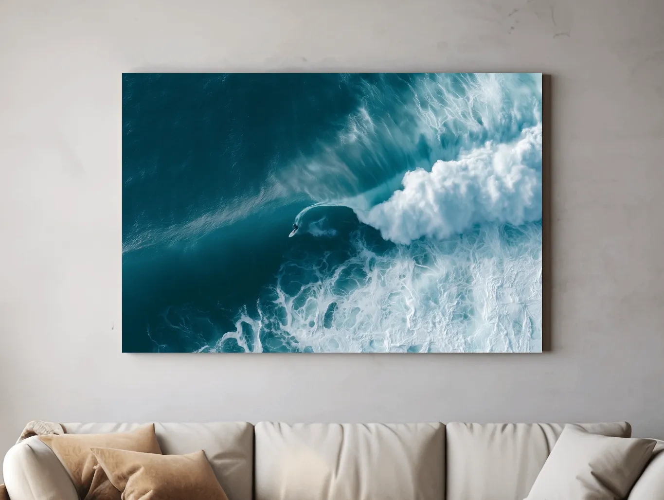 Aerial Surfer Riding Breaking Wave - Photographic Ocean Wall Art