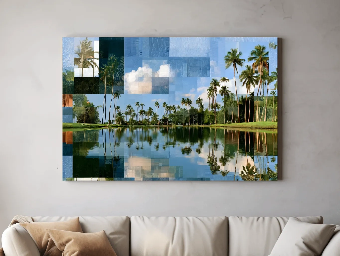 Geometric Tropical Lagoon Palm Reflections - Abstract Illustration Wall Art