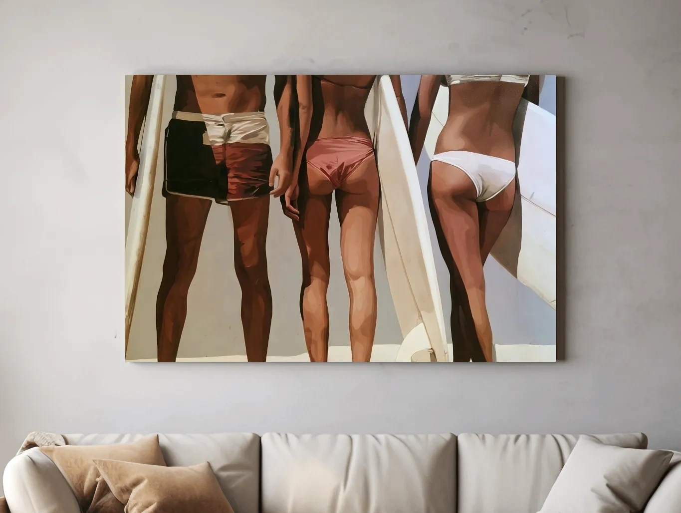 Retro Surfers With Boards Painting - Modern Beach Lifestyle Wall Art