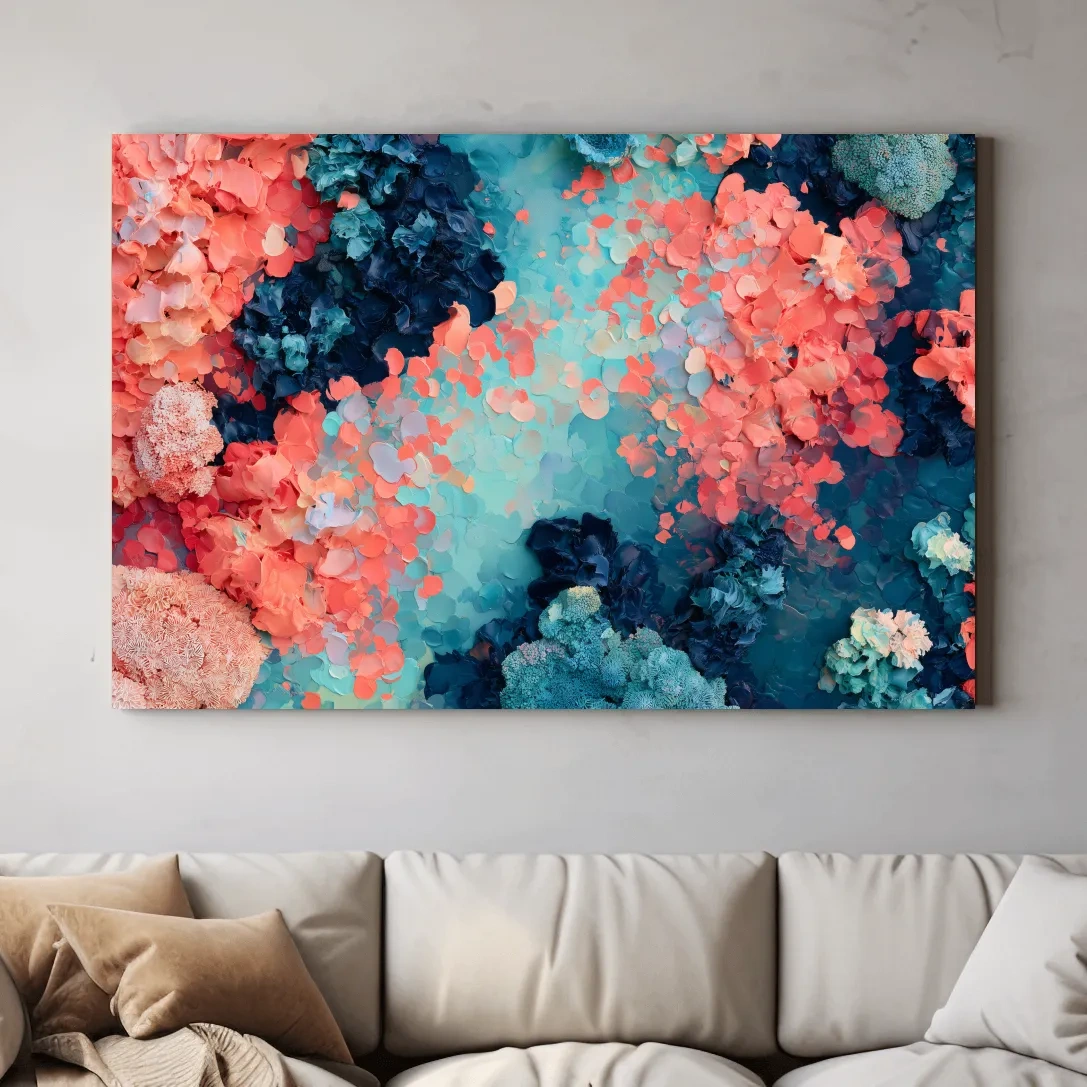 Abstract Aerial Coral Reef Painting - Underwater Marine Life Wall Art