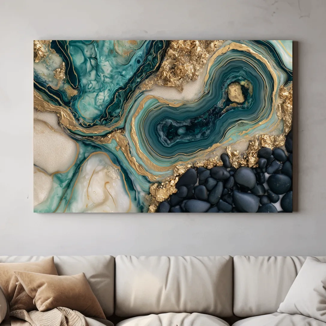 Agate Geode Pebble Composition - Abstract Natural Stone Wall Art