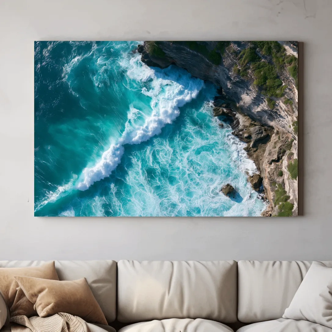 Aerial Tropical Waves & Rocky Coastline - Abstract Photographic Wall Art