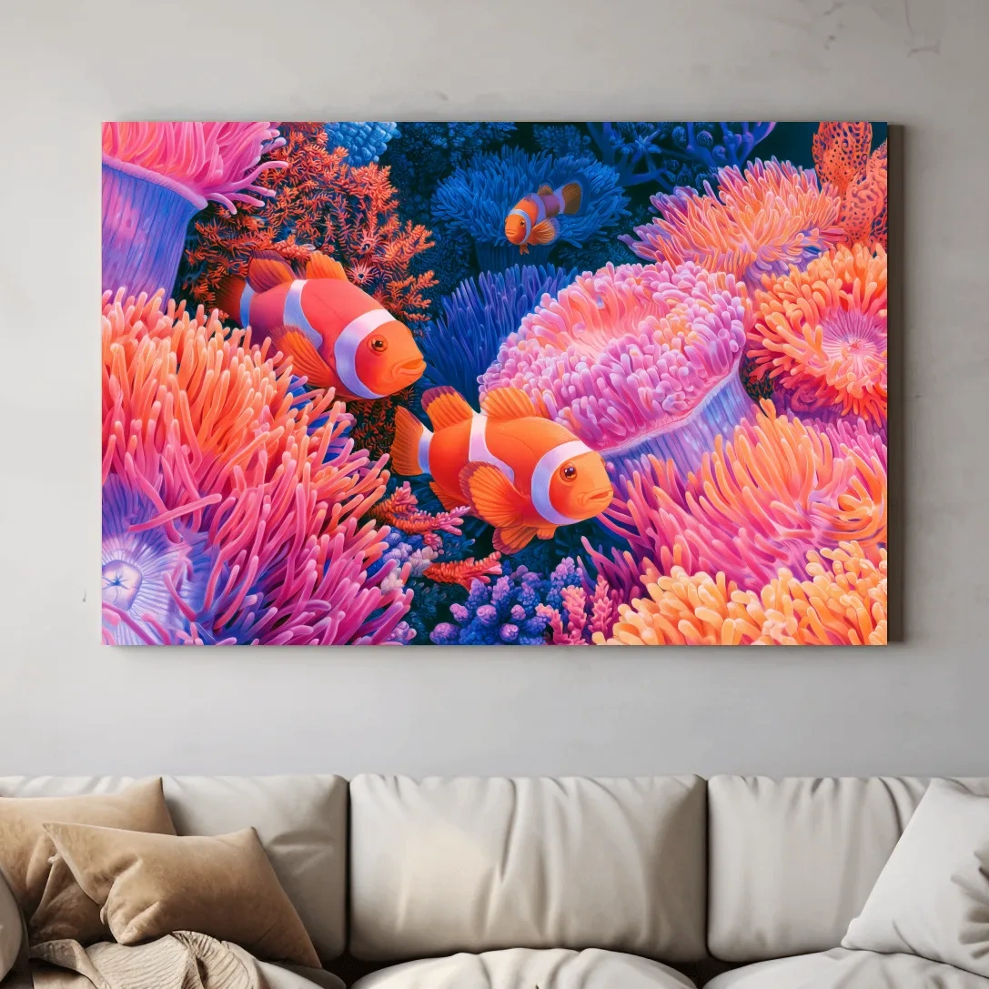 Vibrant Clownfish Coral Reef Drawing - Marine Life Wall Art