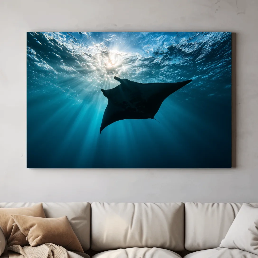 Majestic Manta Ray Silhouette - Sunlit Underwater Photographic Art