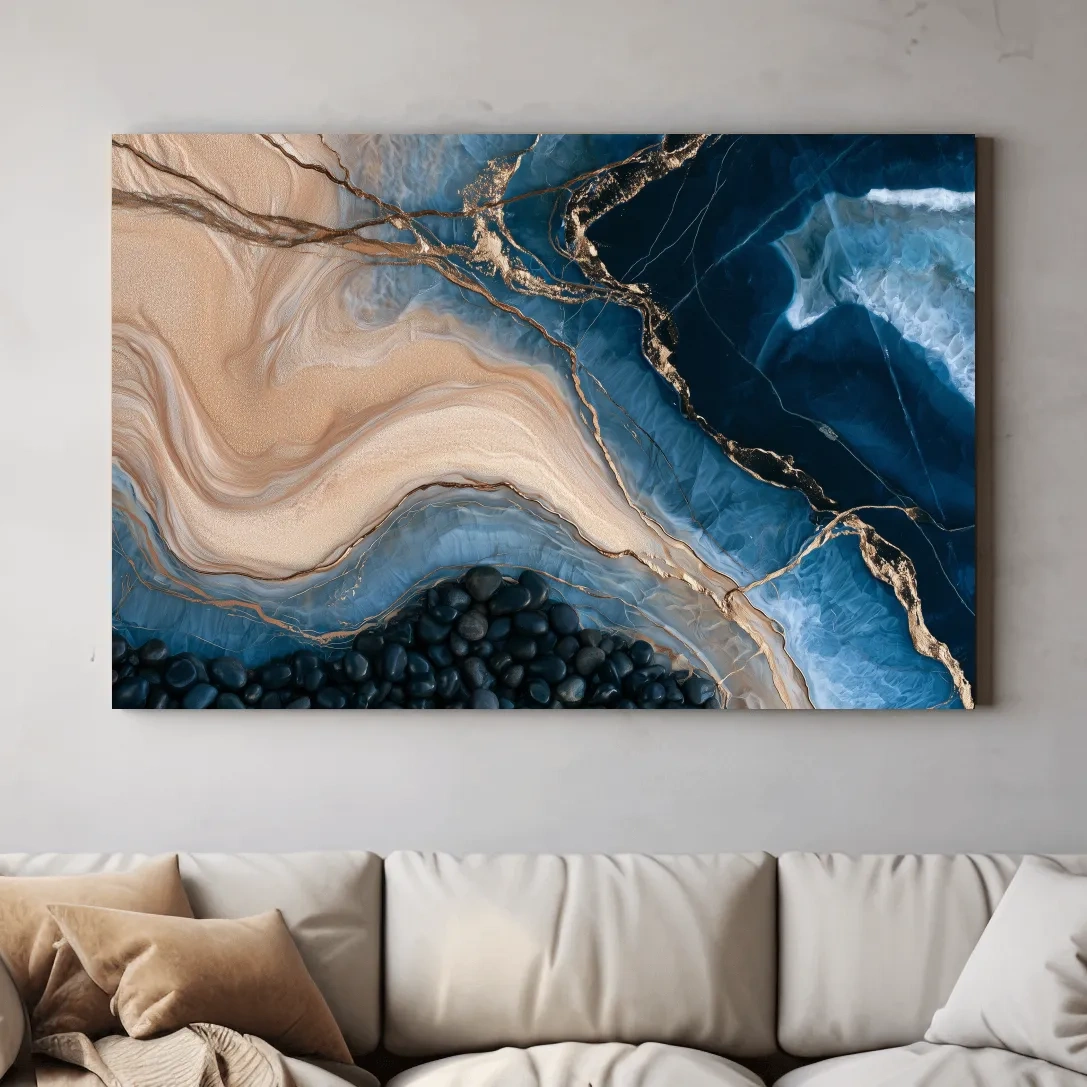 Layered Beach Strata And Pebbles - Abstract Mixed Media Natural Wall Art