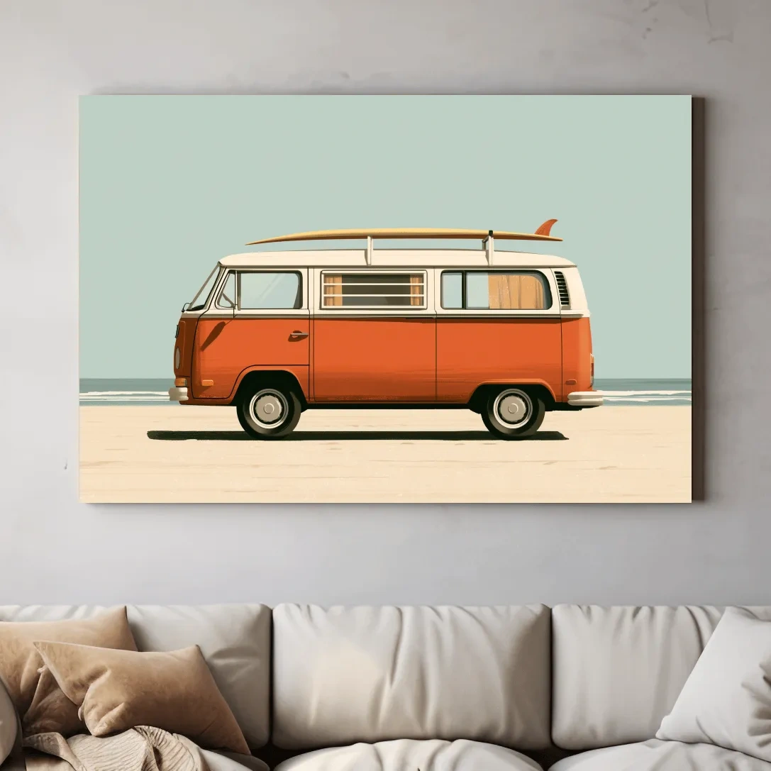 Surf Van Illustration - Retro Beach Wall Art