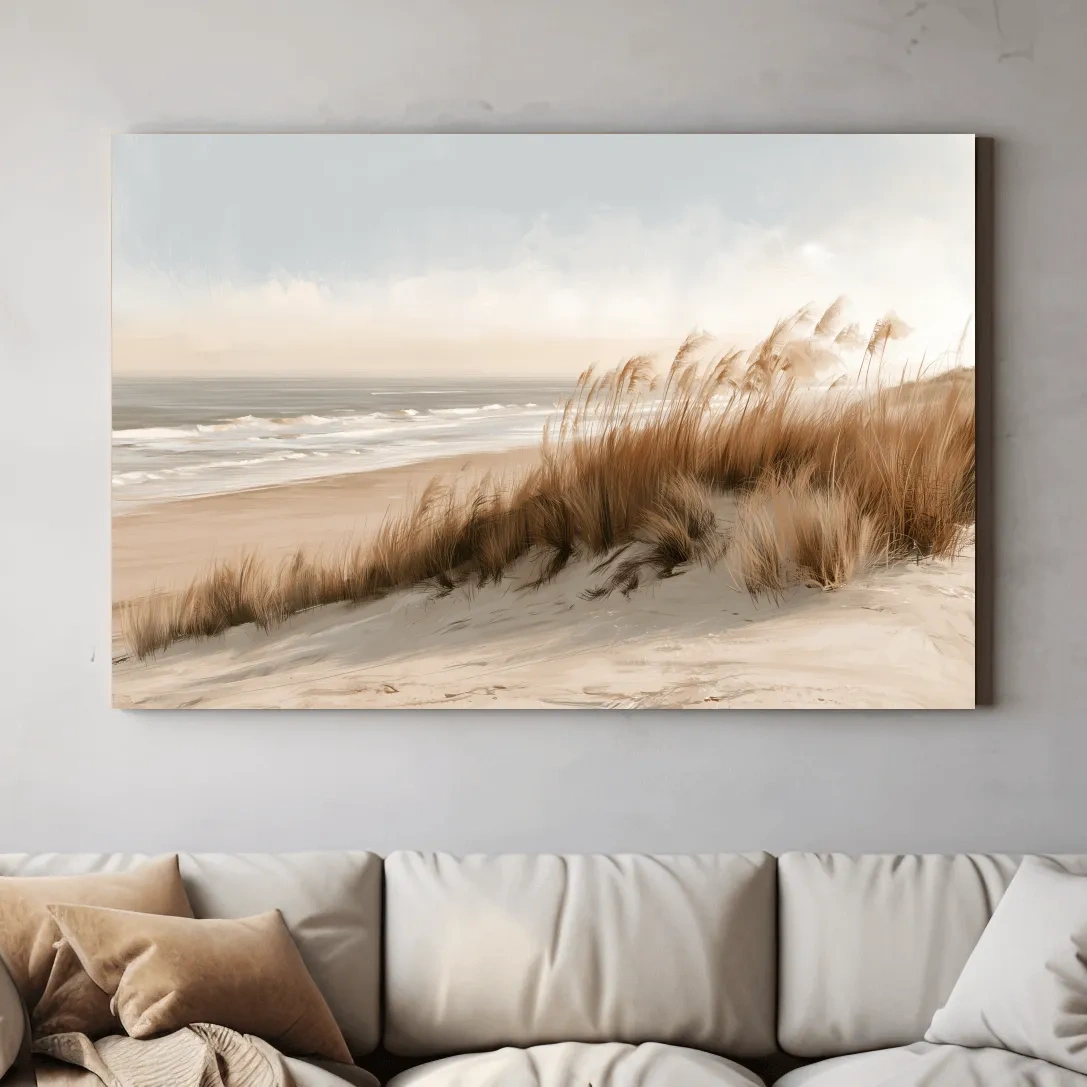 Serene Beach Dunes Painting - Coastal Grass Landscape Art