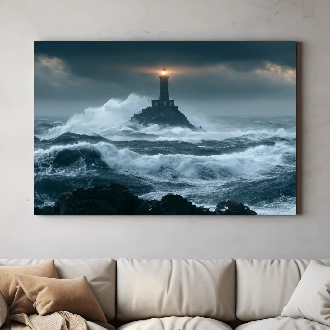 Misty Stormy Lighthouse Seascape - Photographic Wall Art