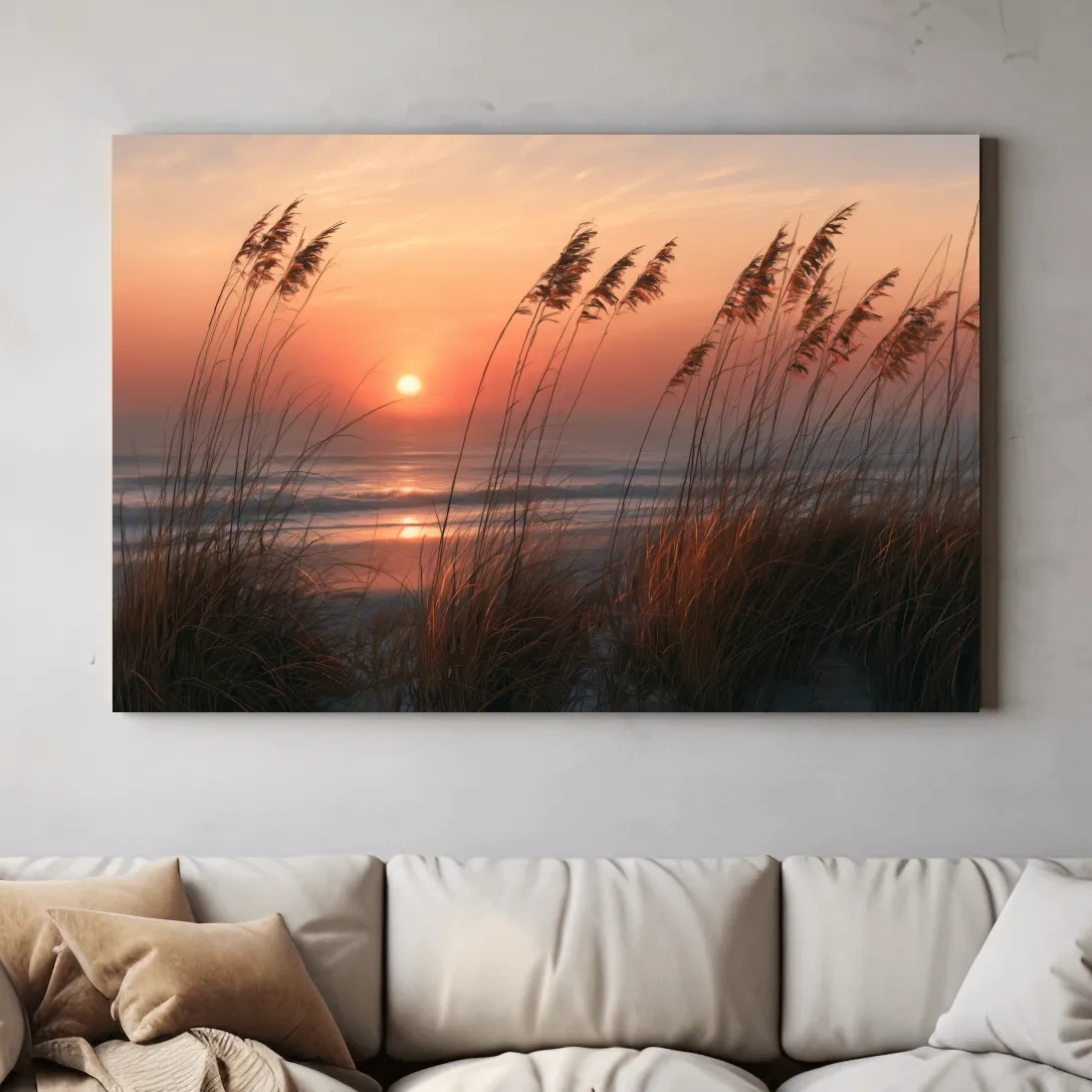 Boho Coastal Dune Grass Sunset - Soft Chalk Drawing Wall Art