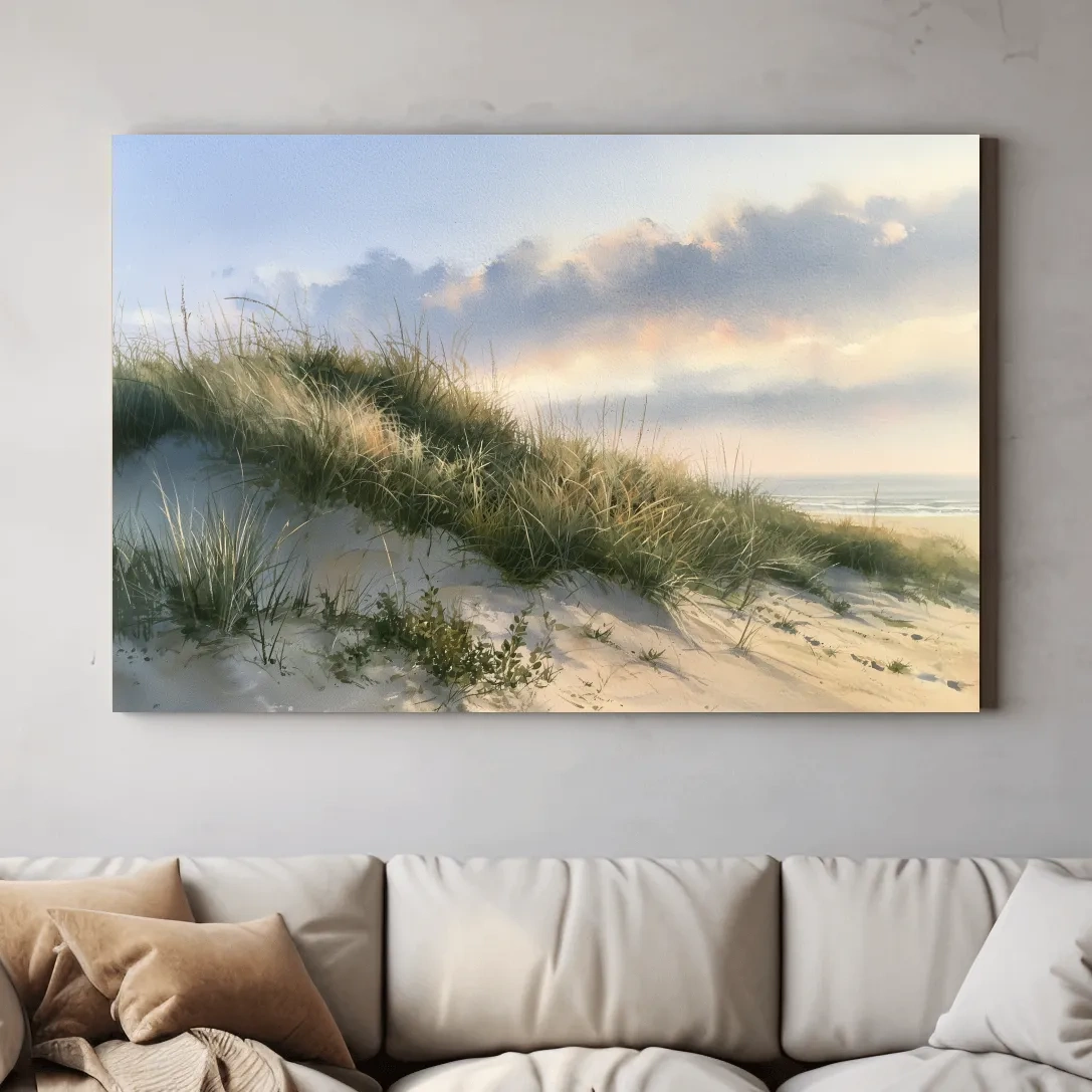 Serene Coastal Sand Dunes - Pastel Beach Landscape Wall Art
