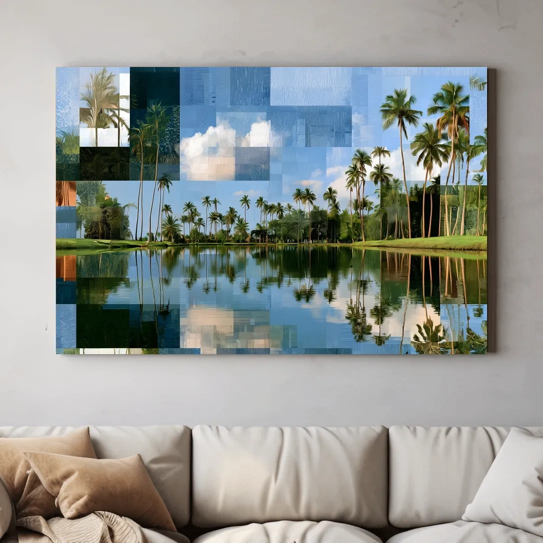 Geometric Tropical Lagoon Palm Reflections - Abstract Illustration Wall Art