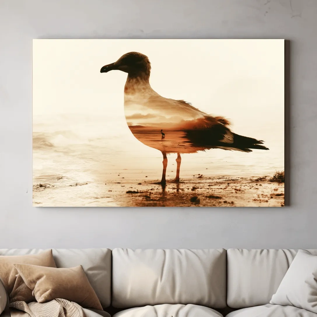 Seagull Silhouette Double Exposure - Beach Photographic Wall Art