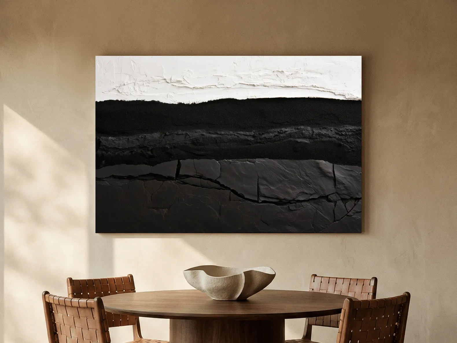 Abstract Stone Strata Design - Monochrome Mixed Media Wall Art