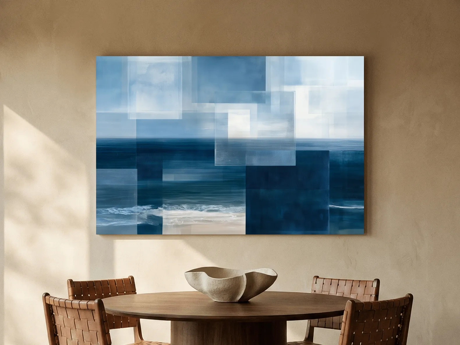 Geometric Abstract Seascape Painting - Layered Horizon Wall Art
