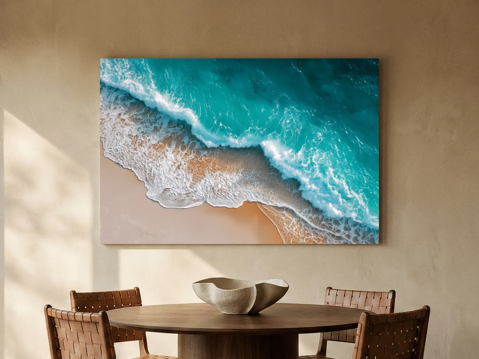 Aerial Tropical Waves on Sandy Beach - Serene Coastal Photographic Wall Art