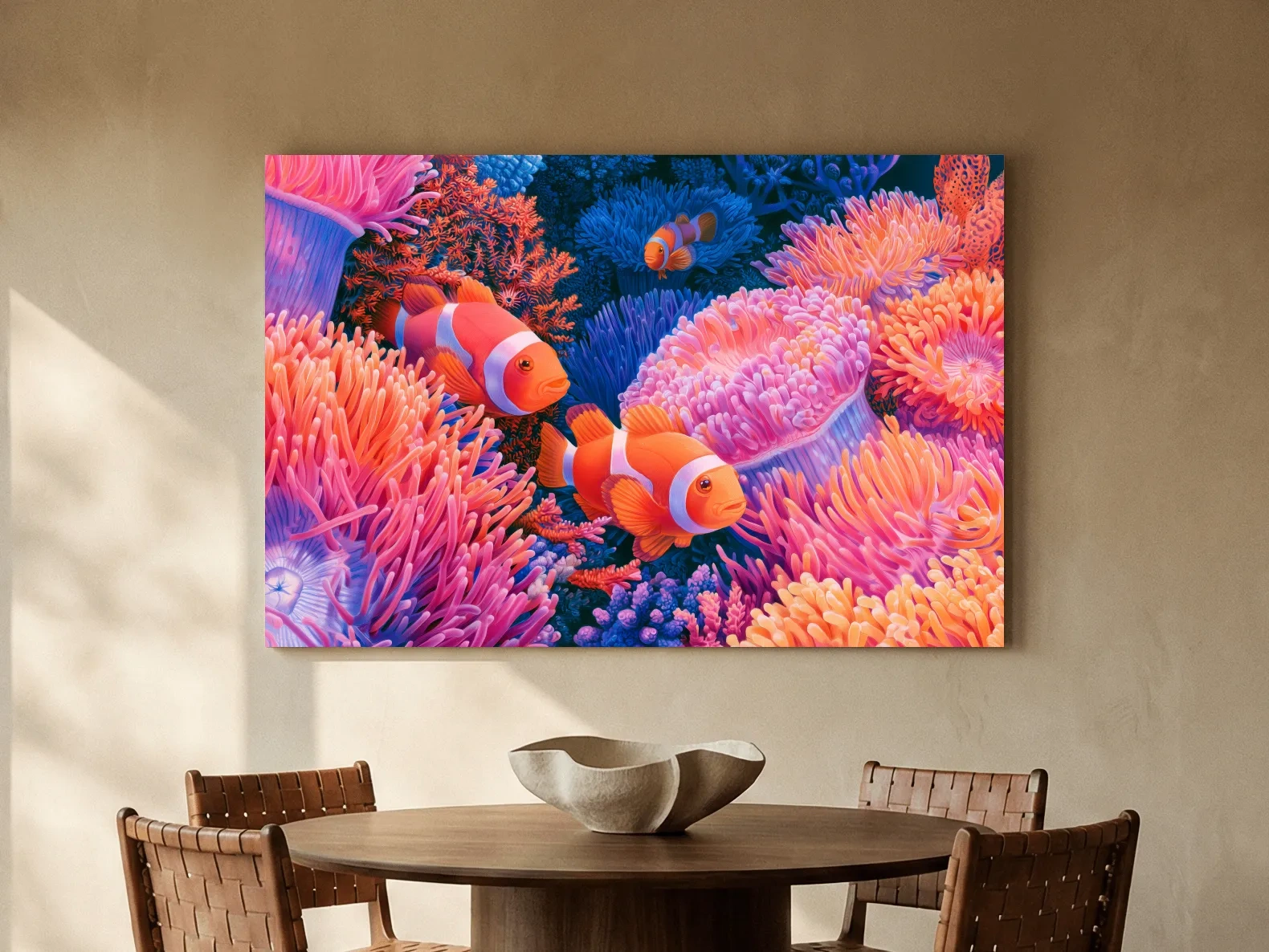 Vibrant Clownfish Coral Reef Drawing - Marine Life Wall Art