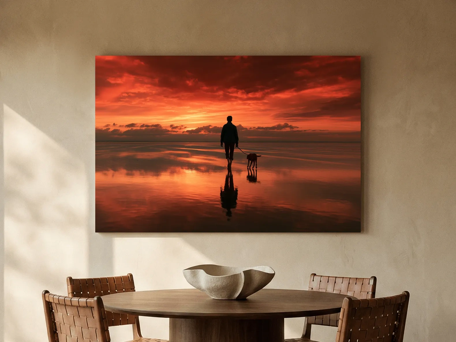 Sunset Beach Walker With Dog - Surreal Photographic Wall Art