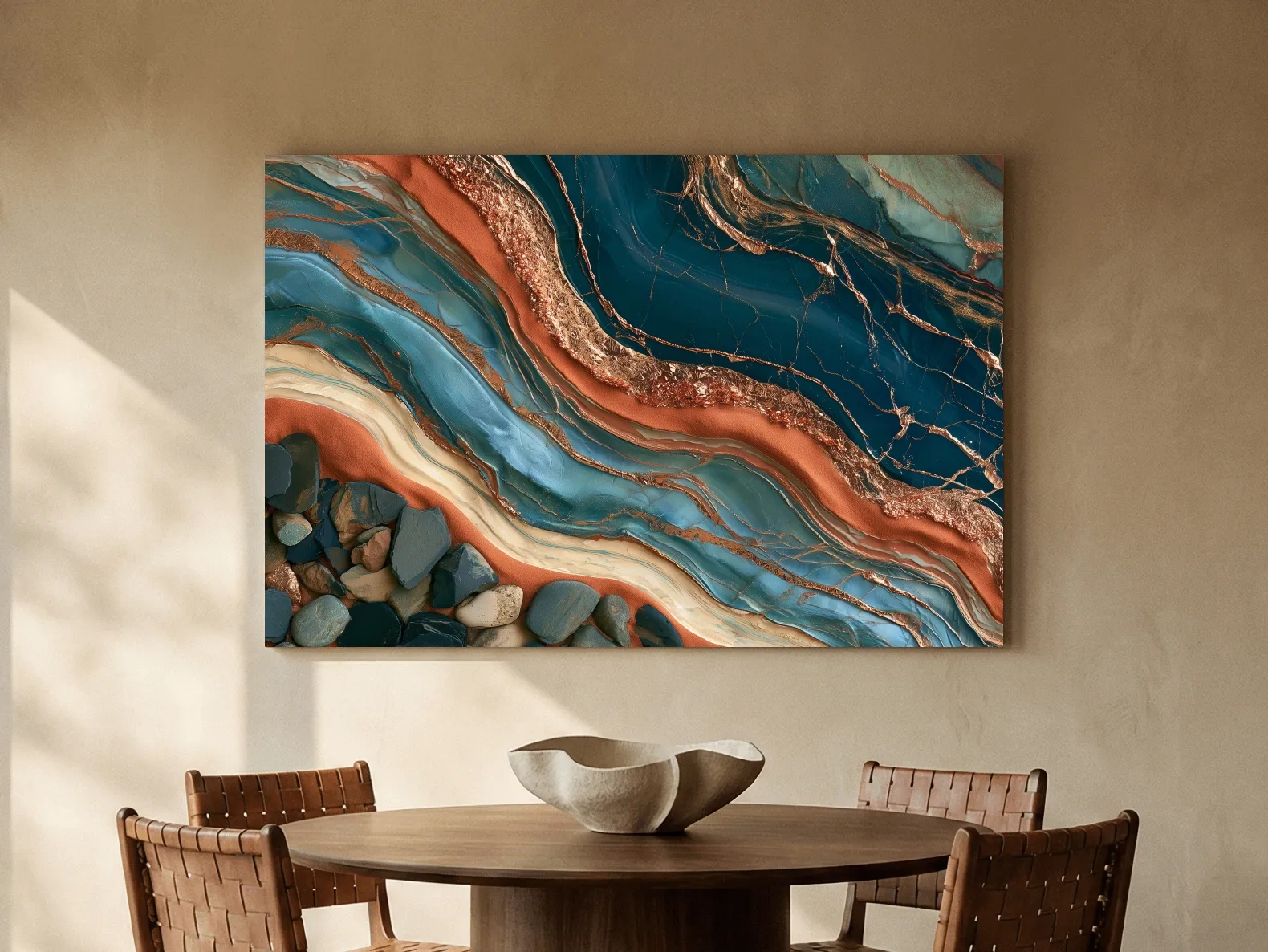 Abstract Rock Strata Wavy Layers - Natural Mixed Media Wall Art