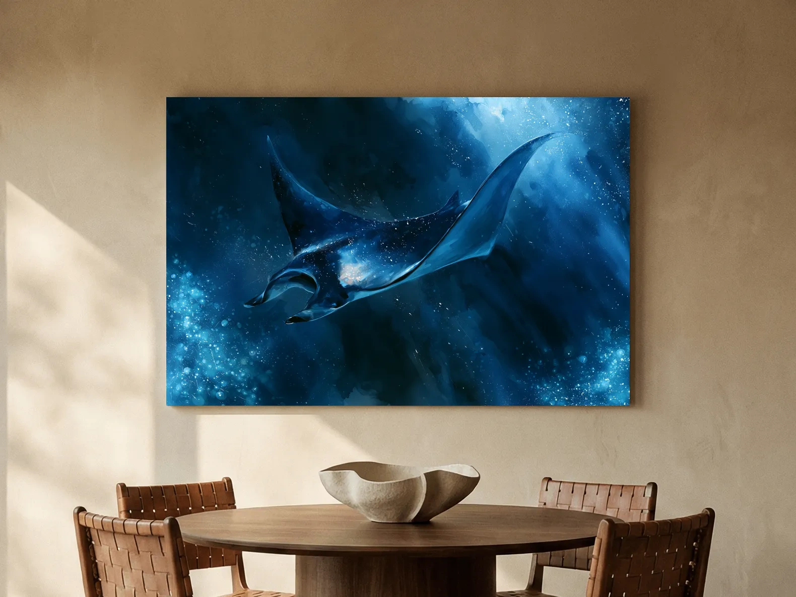 Majestic Manta Ray Underwater Painting - Dramatic Marine Life Wall Art