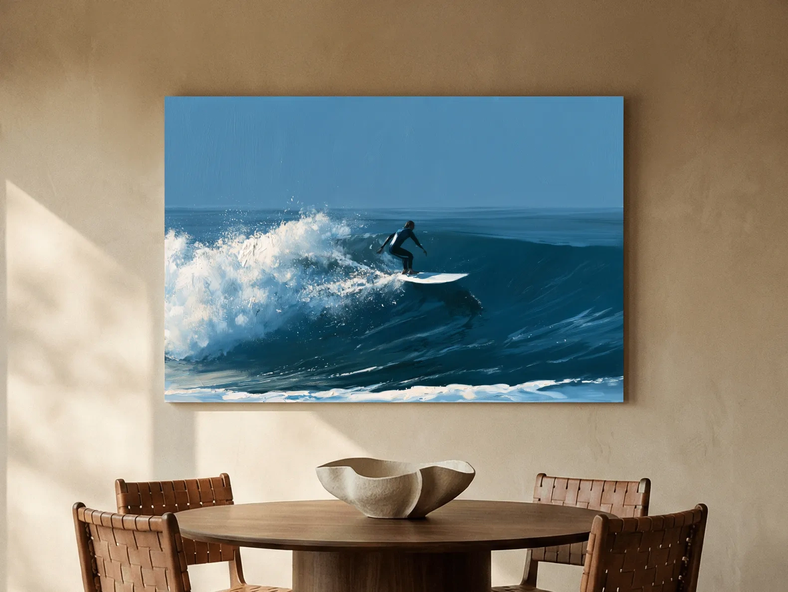 Surfer Riding Breaking Wave - Dynamic Ocean Painting Wall Art