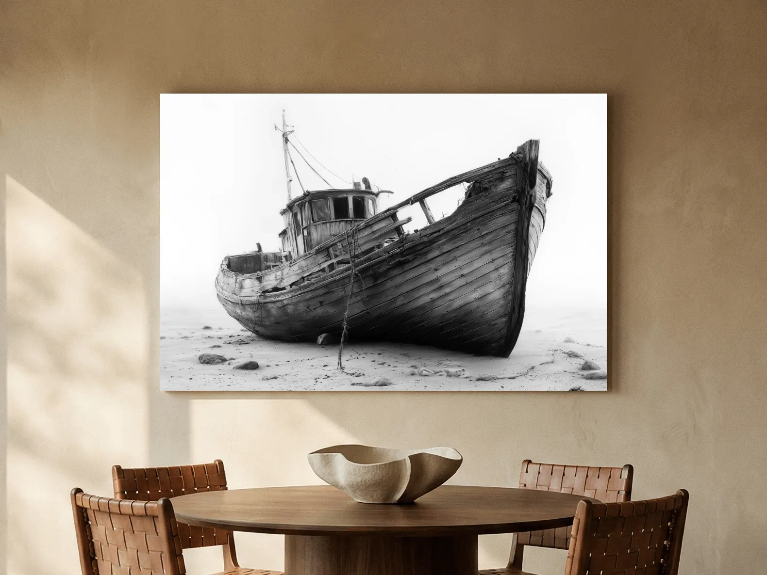 Weathered Fishing Boat Drawing - Monochrome Nautical Wall Art