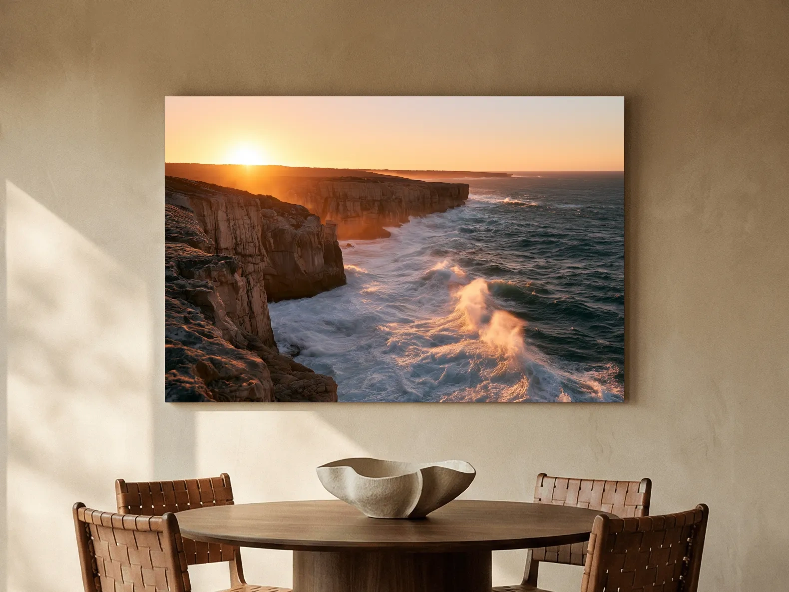 Golden Sunset Coastal Cliffs - Dramatic Seascape Wall Art