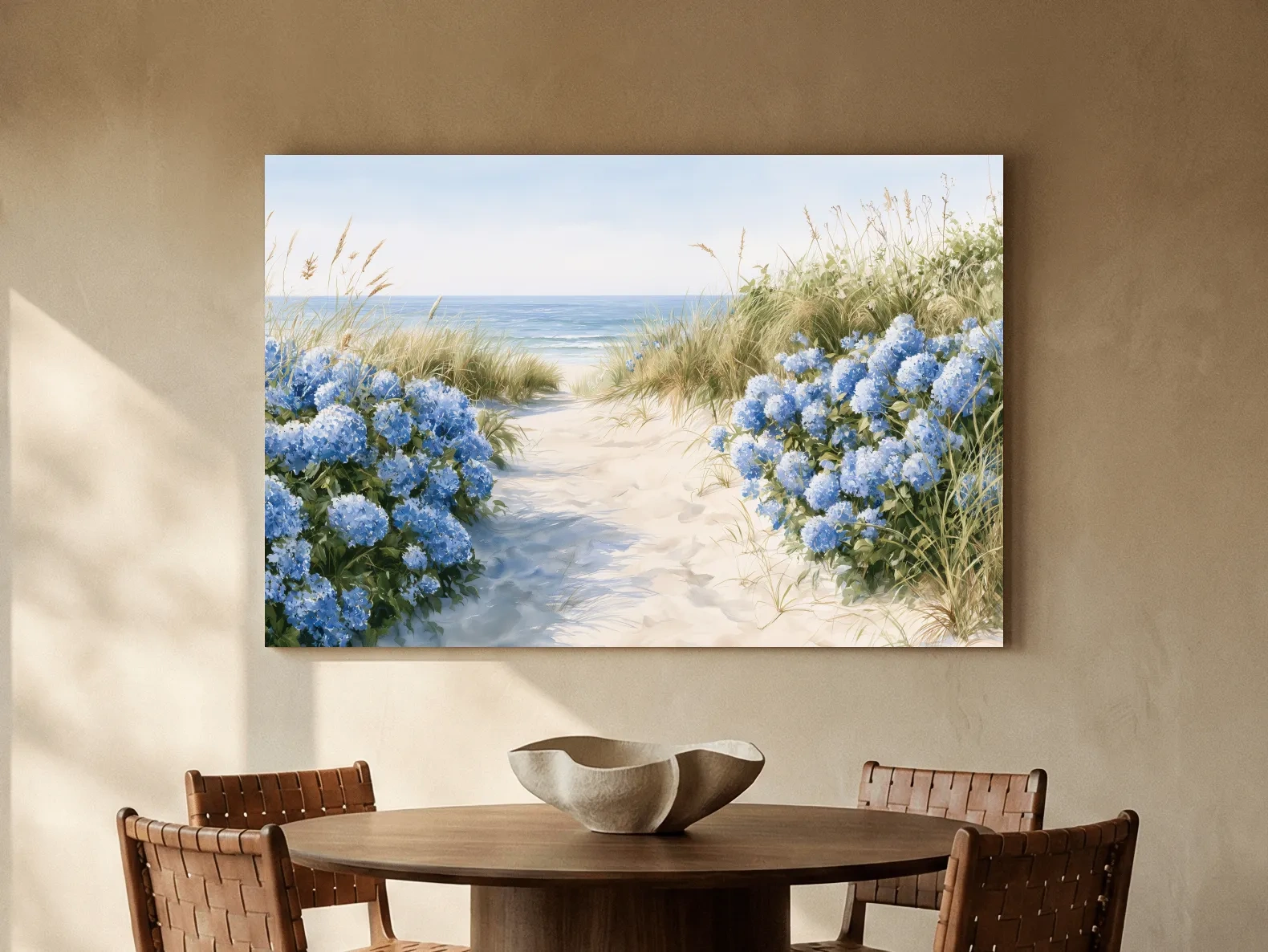 Hydrangea Dune Path Painting - Beach Landscape Wall Art