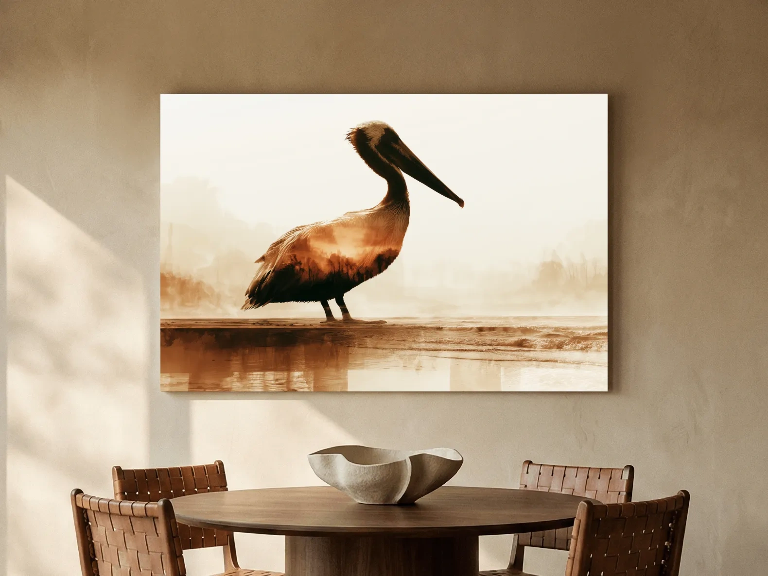 Double Exposure Pelican Silhouette - Photographic Coastal Wall Art