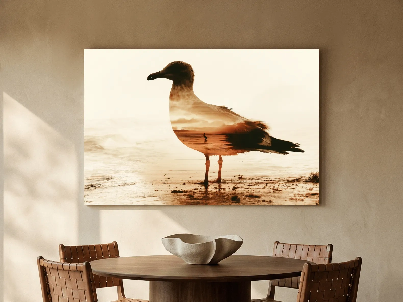 Seagull Silhouette Double Exposure - Beach Photographic Wall Art